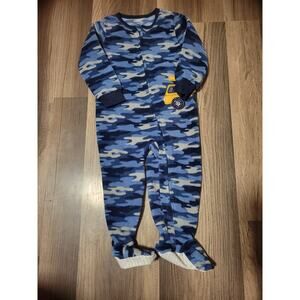 NWOT Baby Boy Blue Camo Dump truck Fleece Footie PJ Size 18m